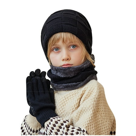 

Edvintorg Kids Hats Clearance Winter Beanie Hat Warm Knit Thick Ski Cap And Scarf Gloves Set For Girls Boys 1-11 Years Children s Hats