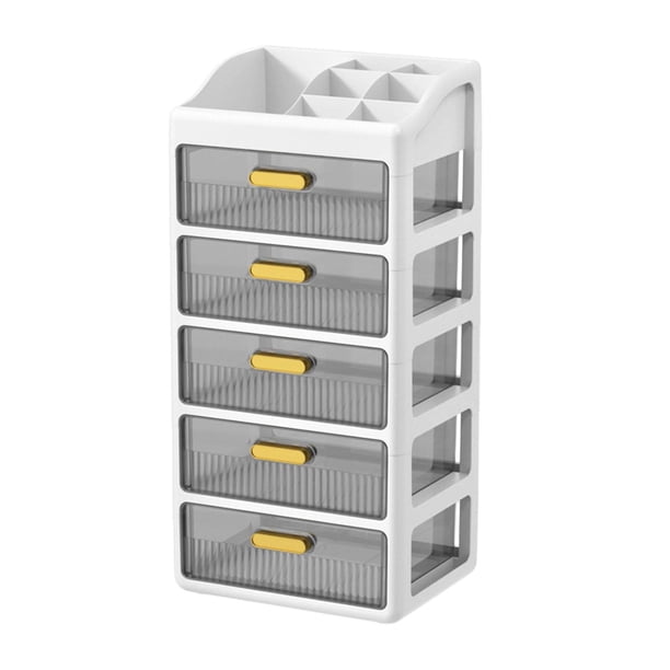 Organizador de escritorio, organizador de maquillaje, almacenamiento de cosméticos con compartimentos y cajones. Blanco de 5 niveles