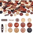 thumbnail image 1 of 150 botones de madera surtidos de 15 estilos diferentes (de 1,8 a 3,8 cm) para manualidades, costura, redondos, con forma de flor y planos., 1 of 5