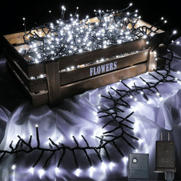 750 LED String Lights Cluster Lights - 41ft White Green Wire Outdoor Waterproof Lights, Plug in Indoor String Lights with 8 Modes & Timer Memory for Xmas, Christmas Tree