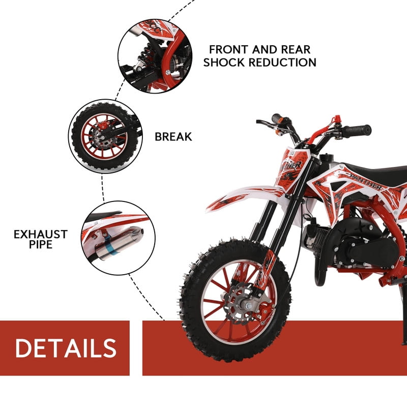 49cc High Power Kids Dirt Bike, 2-Stroke Mini Motorcycle Gas Powered Trail Bike - Mini Dirt Bikes with Hydraulic Shock Absorbers 220LBS Capacity 12-18 Miles Range 40KM/H