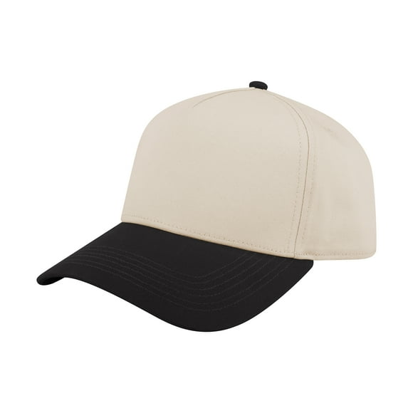 TOPTIE 5 Panel Trucker Cap Snapback Mid Profile Cotton Sun Hat-Black Beige