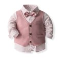 thumbnail image 3 of Trajes de ropa para bebés, camisa de vestir para niños pequeños con pajarita + pantalones con tirantes, conjuntos de trajes para caballero, boda, rosa, 120cm, 3 of 5