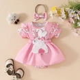 thumbnail image 2 of Kaprioy My First Easter Baby Girl Outfit Girls Clothes Newborn Baby Girl Easter Outfit Short Sleeve Bunny Embroidery Suspender Romper Dress Headband, 2 of 7