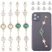 WADORN 4pcs Phone Charms Chain Strap, Phone Pendant Lanyard Decoration with Rhinestone Enamel Flower Keychain
