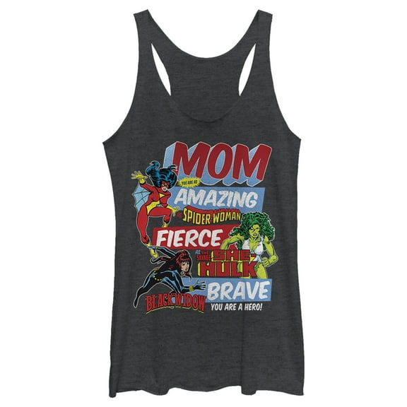 Women's Marvel Retro Heroic Mom Racerback Tank Top Black Heather 2X Large