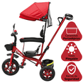 thumbnail image 3 of Triciclo Infantil con Toldo Protector y Bastón Dirigible Asiento Acolchado Barras de Seguridad Timbre para Niños 2 Años - Rojo, 3 of 7