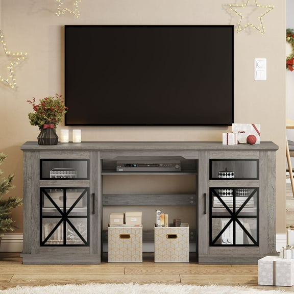 Uforic Farmhouse TV Stand for TVs up to 65'', Highboy Entertainment Center Cabinet, Gray