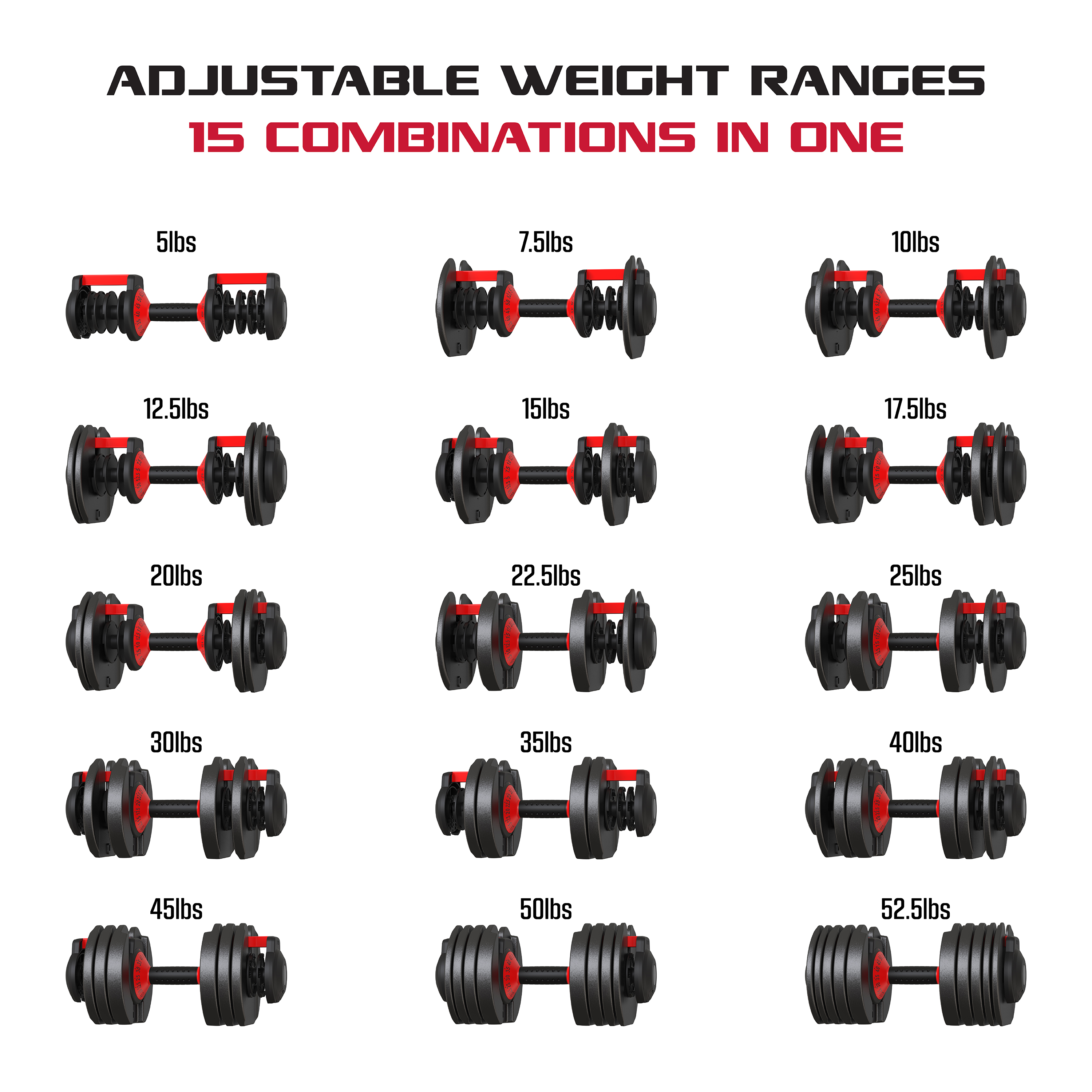 FitRx SmartBell, Quick-Select Adjustable Dumbbell, 5-52.5 lbs. Weight, Black, Single - image 5 of 12