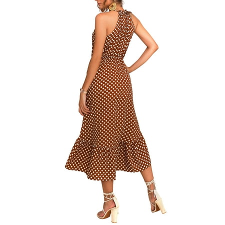 dress dresses midi halter hem polka irregular sleeveless bohemian cocktail dot neck holiday beach