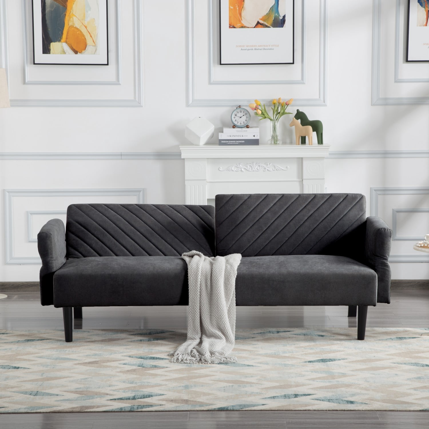 Gewnee Futon Sofa Bed, 76.8" Futon Couch with Adjustable Backrest, Removable Armrest for Extended Length, Mid Century Modern Loveseat for Living Room,Bedroom,Office