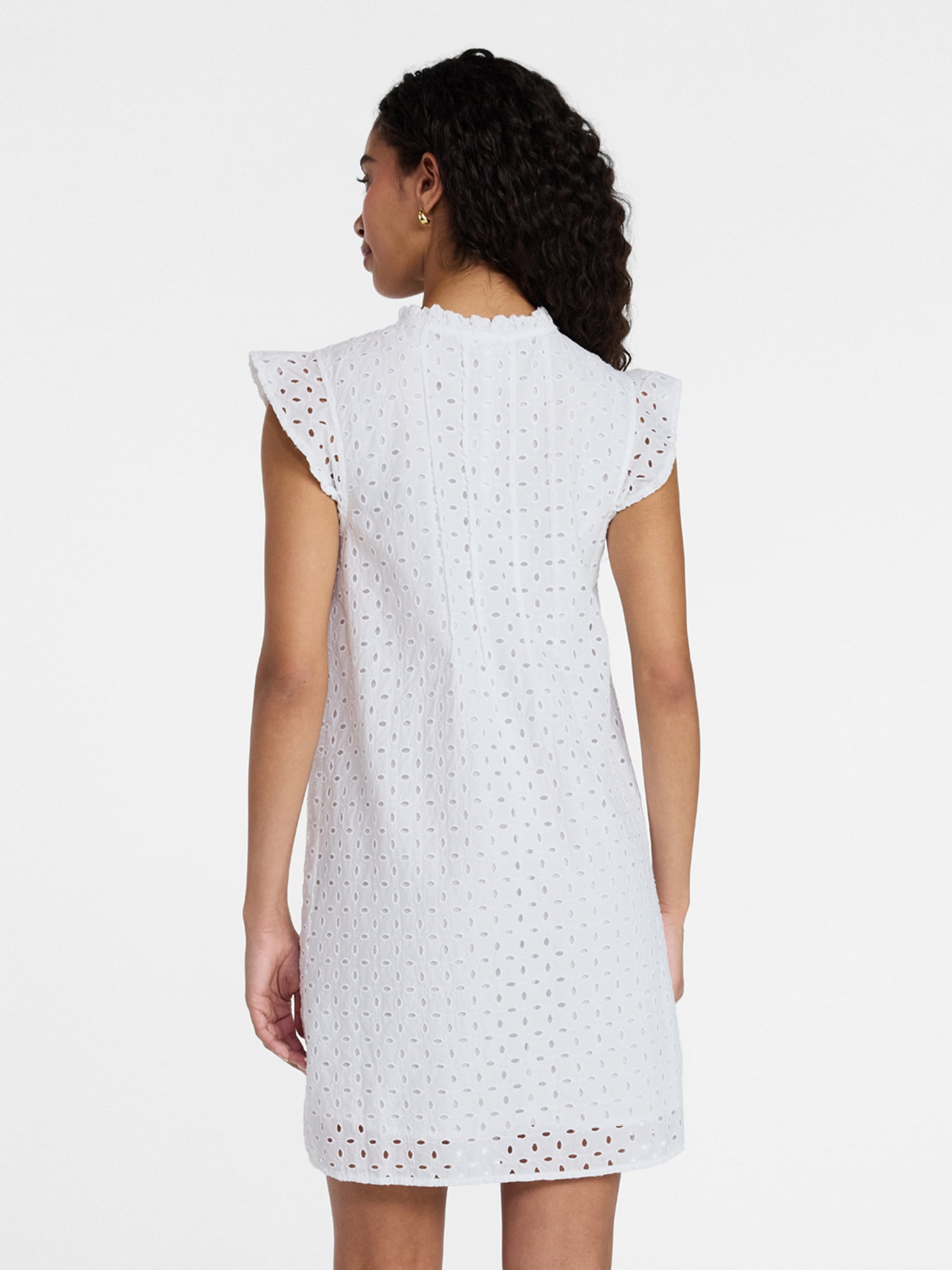 Time and Tru Women's Cotton Eyelet Mini Dress with Flutter Sleeves, Sizes XS-XXXL