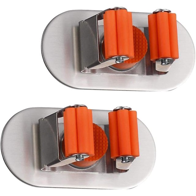 Soporte de fregona y escoba multifunción de acero inoxidable de 3m autoadhesivo de 2 piezas para fregona/escoba/herramienta de jardín, etc. Feliz Sencillez