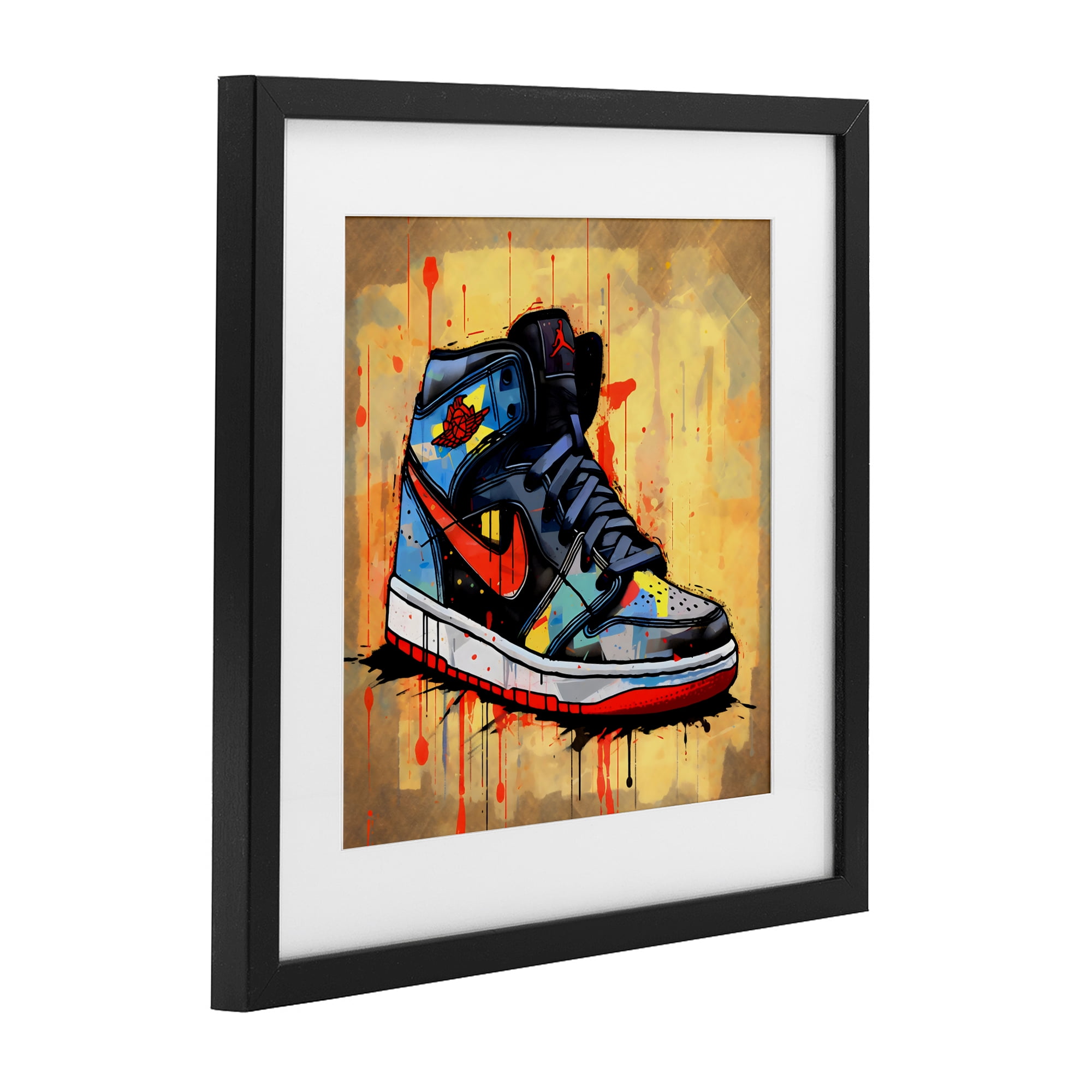 Stupell Industries Sporty Sneaker Drips Black Framed Print Under Glass, design by Creative Studio