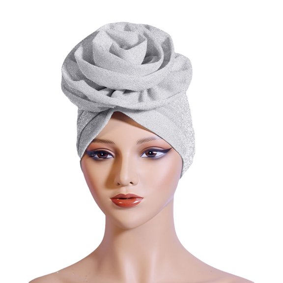 Shimmering Yarn Turban Hat Flower Bonnet Hat Breathable African Headwrap Hat Women Turban Headcover Hijab Skull Hat
