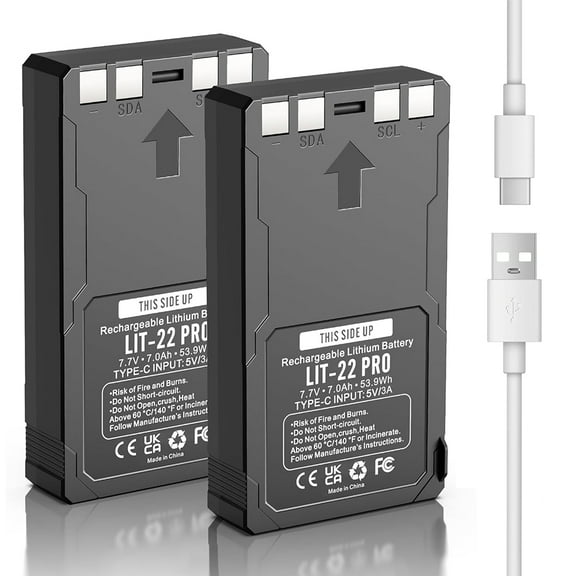 2 Pack LIT-22 Battery 7000mAh Rechargeable Lithium Battery for SPYPOINT Trail Camera - Compatible with Flex-M, Flex G-36, Flex-Plus, Flex-S Cellular Trail Cameras (Includes Type-C Cable)