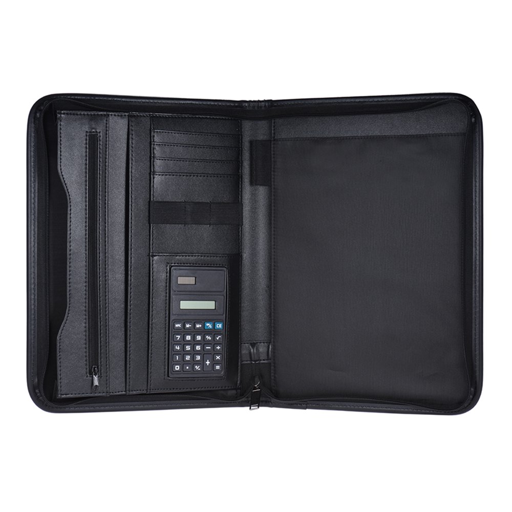 Professional Business Zippered Portfolio Padfolio Folder Document Case Organizer A4 PU Leather
