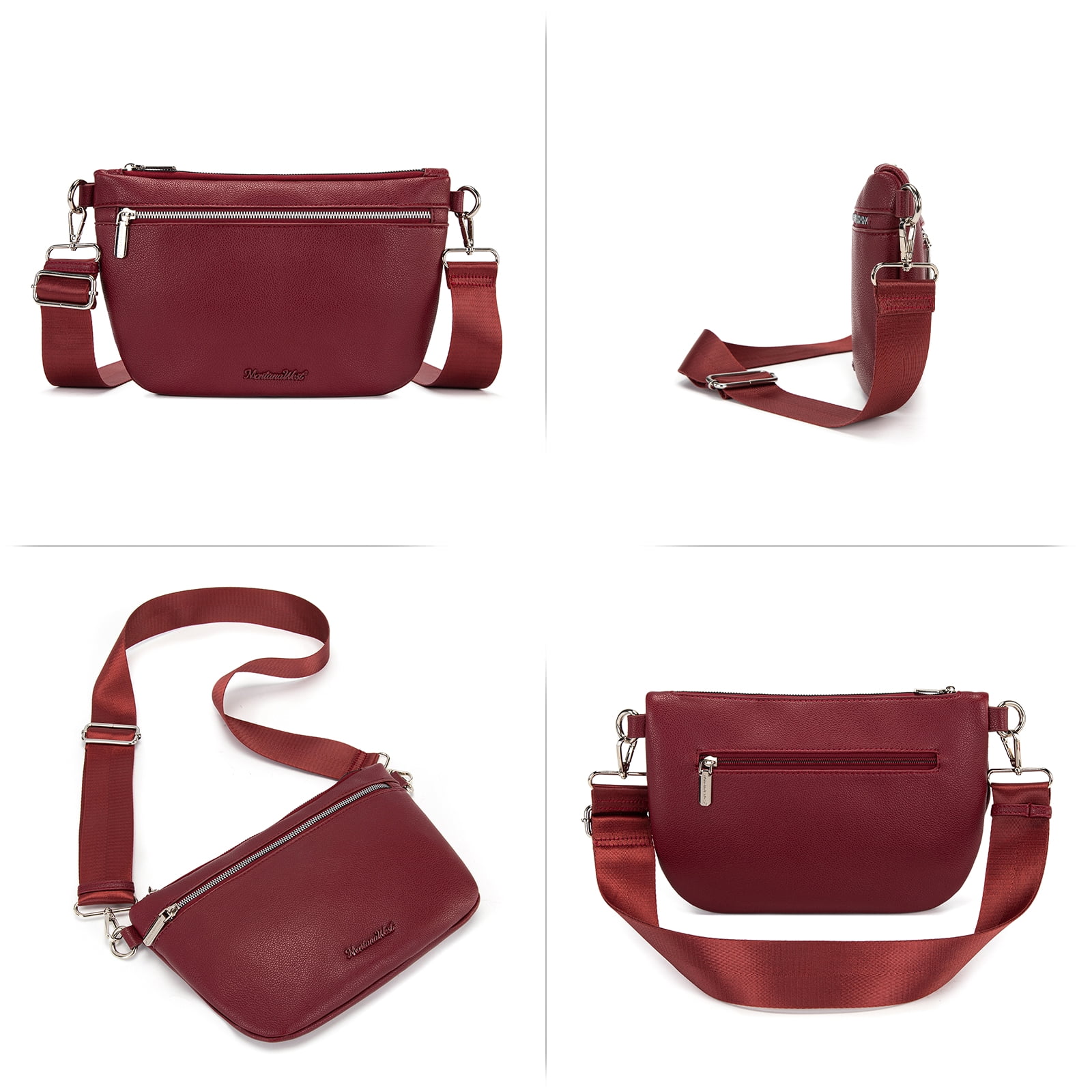 Montana West Crossbody Bag for Women with Dual Zipper Pockets, Burgundy