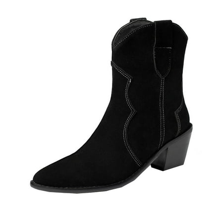 

KBKYBUYZ Foreign Trade Plus Size Ladies Short Boots Pointed Toe Thick High-heeled Sleeve Low Boots Knight Boots