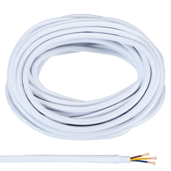 Uxcell Fabric Cloth Covered Round Wire, 32.8ft 18AWG 3 Core Vintage Woven Electrical Cord, White