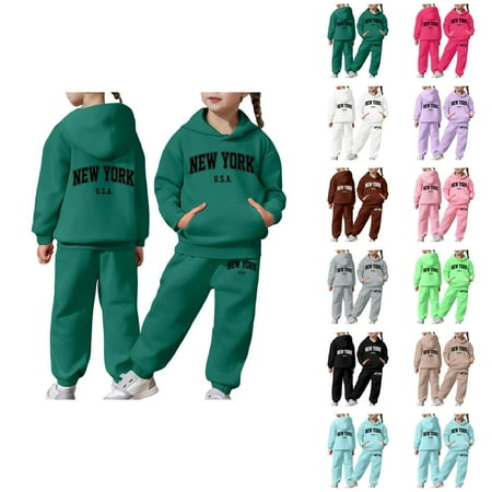 Girls Boys Tracksuit Set New York Hoodie and Jogging Sweatpants 2 Piece Matching Track Suit Kids Activewear Sets