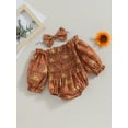 thumbnail image 5 of nvzhuang Infant Baby Girl Jumpsuit Set Sun Print Off Shoulder Long Sleeve Romper + Bow Headband, 5 of 9
