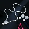 thumbnail image 5 of Silver Plated Long Drop Earrings Wedding Necklace Cubic Zirconia CZ Jewelry Set, 5 of 9