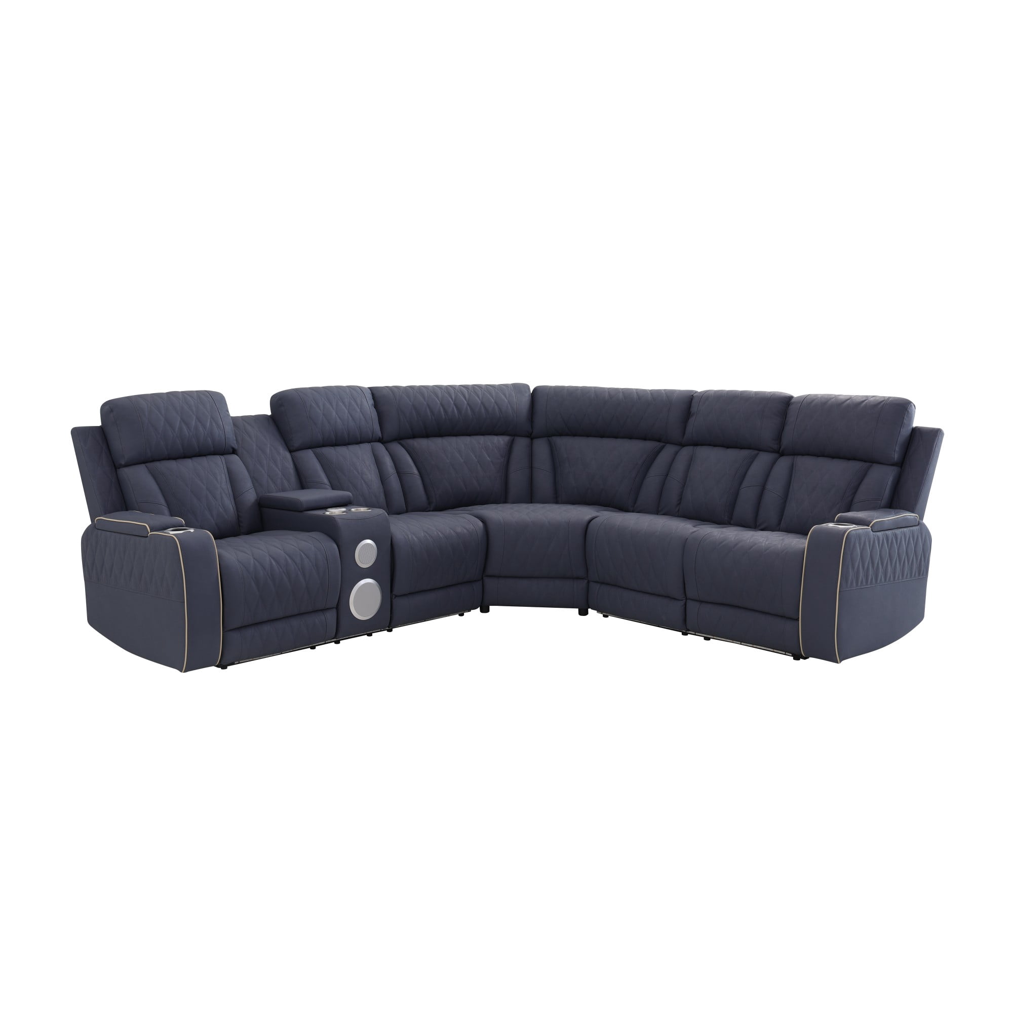Gewnee Power Reclining Sectional Sofa, Air Leather, 110‑115° Adjustable Recline, USB & Type‑C Charging, Bluetooth Speaker, Cup Holders, Comfort Couch for Living Room Home Theater, Bluish Gray