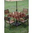thumbnail image 4 of Outdoor Tablecloth with Umbrella Hole for Patio/Picnic/Party/Camping, Brown Moroccan Waterproof Table Cloth Square Cover Washable, Morocco Abstract Quatrefoil Geometric (54"x 54"), 4 of 8