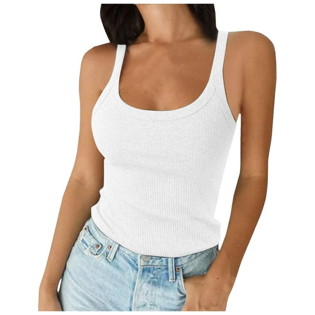 Women Spaghetti Strap Neck Ribbed Tank Tops Slim Fitted Camisole Basic Sleeveless Layering Shirts Duster Sweater Vest Print Vest Top Women Pullover Vest Sweater Vest Zipper Solid Top Sweater Vest for