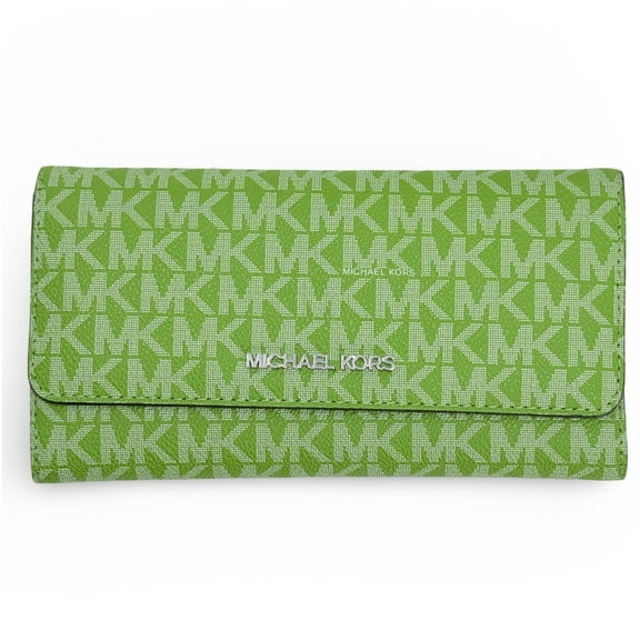 Michael Kors Women's Jet Set Large Signature Logo Tri-Fold Wallet (Jungle Green)