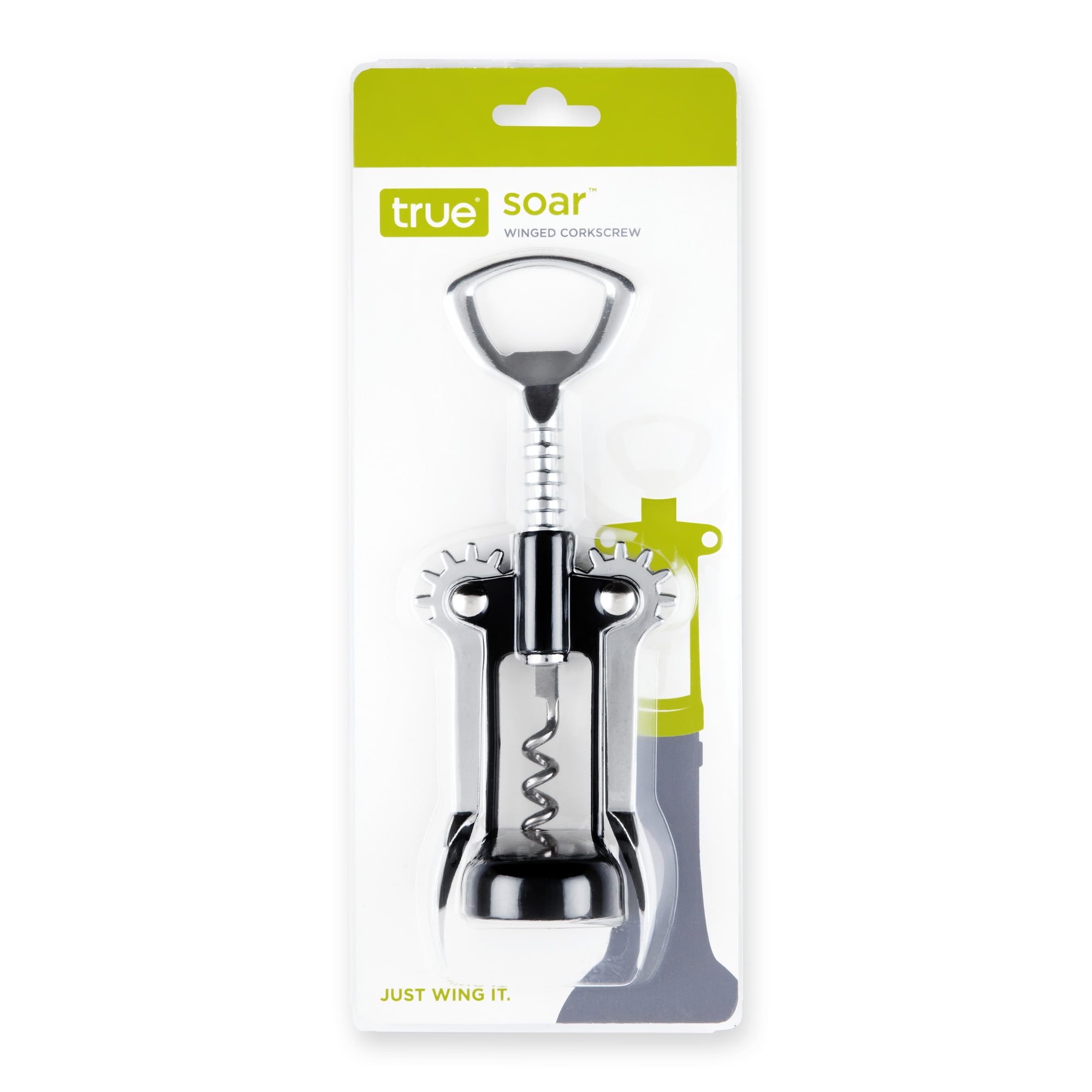 True Spiral Winged Corkscrew, Self Centering Worm, Bottle Opener, Rubber  Grip Arms, Silver Finish : Target