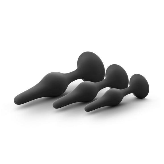 Blush Luxe Puria™ Silicone Beginner Anal Plug Kit with 3 Graduated Sizes and UltraSilk® Finish, Black