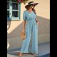thumbnail image 5 of Mono de Mujer de Corta con Cuello en V, Elegante, Informal, con Pierna y Pantalones. Azul M, 5 of 10