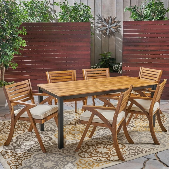 Noble House Concord 7 Piece Wood Top Patio DIning Set in Teak