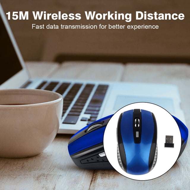 Computer 2.4Ghz Wireless Optical Mouse with USB PC 6 Key Receiver 6 Buttons Gaming Mice 800/1200/1600DPI Desktop PC Laptop Accessories Blue