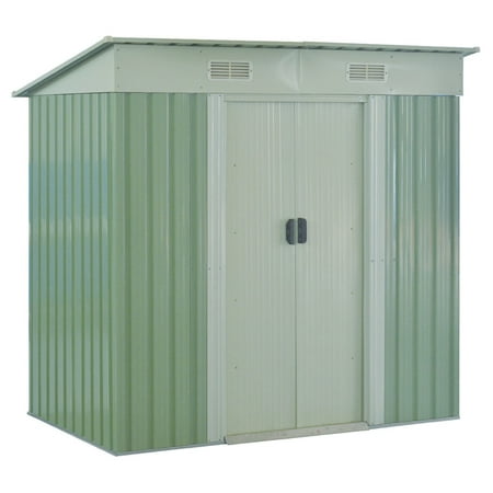 Costway 4x6FT Outdoor Garden Storage Shed Tool House Sliding Door Galvanized Steel (Best Storage Shed For The Money)