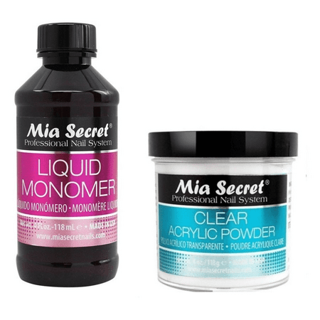 MIA SECRET PROFESSIONAL LIQUID MONOMER 4 oz + CLEAR ACRYLIC POWDER 4 oz NAIL (Best Acrylic Powder And Liquid For Nails)