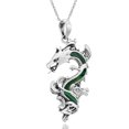 thumbnail image 2 of Legendary Chinese Dragon Green Malachite Inlaid Sterling Silver Necklace, 2 of 5
