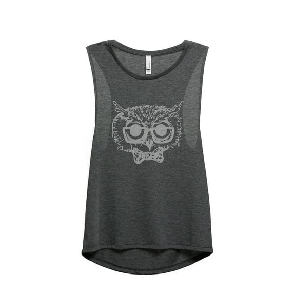 Owl Hipster Women's Fashion Sleeveless Muscle Workout Yoga Tank Top Charcoal Grey Medium