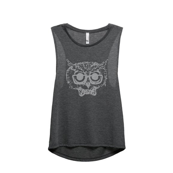 Owl Hipster Women's Fashion Sleeveless Muscle Workout Yoga Tank Top Charcoal Grey Medium