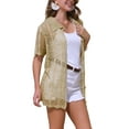 thumbnail image 4 of INSPIRE CHIC Women's Swimsuit Cover Up Button Down Short Sleeve Crochet Coverups S Khaki, 4 of 6