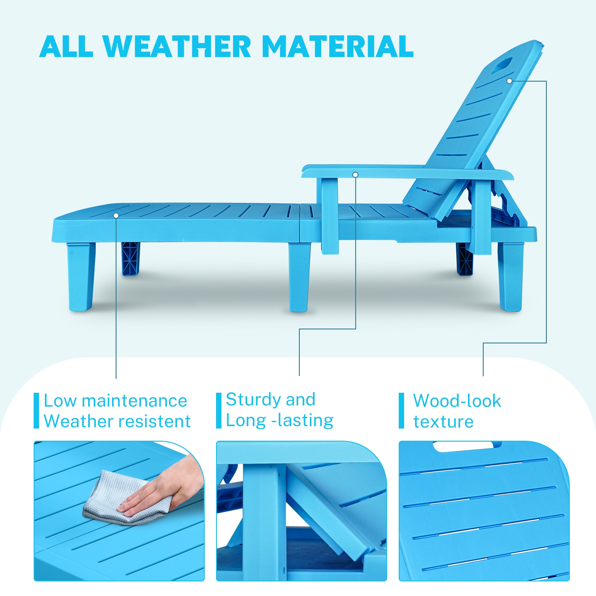 Outdoor Chaise Lounge Chair Furniture Sets of 2, Segmart Patio Pool Recliner, Chaise Chairs Set with Wide Armrest, Side Table, 5-Level Angles Adjust Backrest, Max Weight 440lbs, Blue