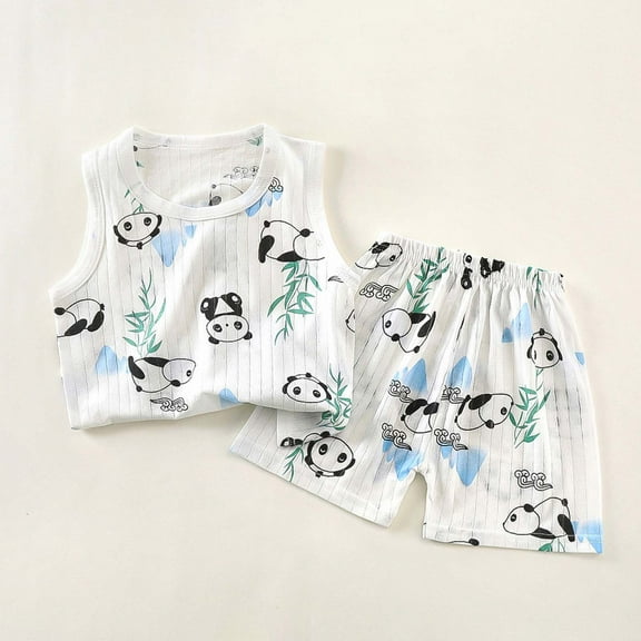 ATOGUTA Kids Boys Girls Set 1T-11 Tank Shorts Pjs Cute Summer Loungewear Nightwear Set White