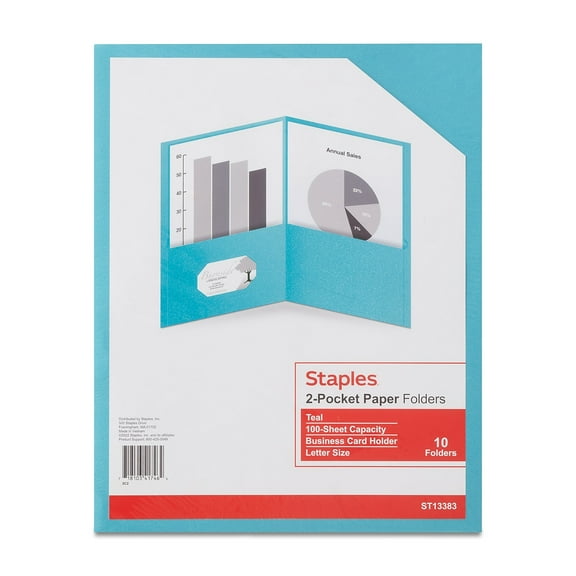 Staples 2-Pocket Folder Teal 13383