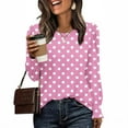 thumbnail image 2 of Miluxas Womens Casual Long Sleeve T-Shirts Round Neck Polka Dot Print Tops Trendy Loose Fit Blouses Pink M(M), 2 of 6