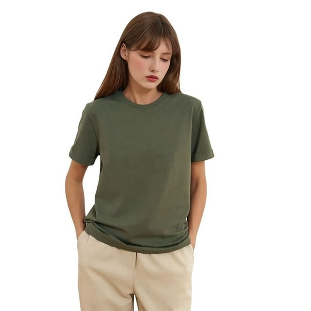 Womens Oversized Short Sleeve T Shirts Crew Neck Loose Workout Tee Casual Summer Tops Cotton Green M