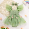 thumbnail image 3 of ZEHJUHAN Baby Girl Tulle Romper Summer Bodysuit with Flutter Sleeves Floral Embroidery Cake Smash Outfit First Birthday Photo Shoot Green，0-3M, 3 of 7