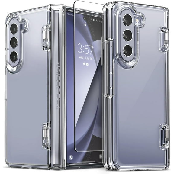 VRS Design Phone Case for Galaxy Z Fold 5 5G, [Simpli Fit Crystal] Clear Case with Spring Loaded Hinge Cover