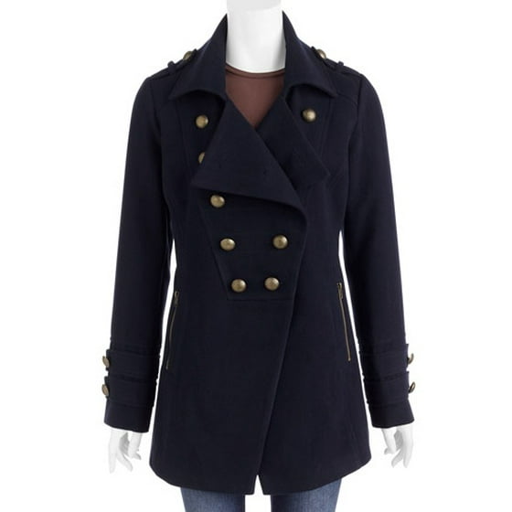Womens Plus-Size Wool-Blend Military Double-Breasted Coat - Walmart.com
